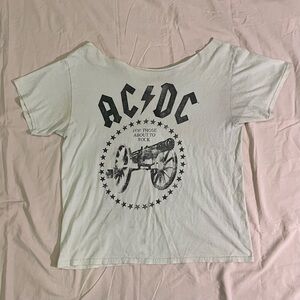 Large AC/DC tour shirt, cropped off the shoulder, minor stains throughout